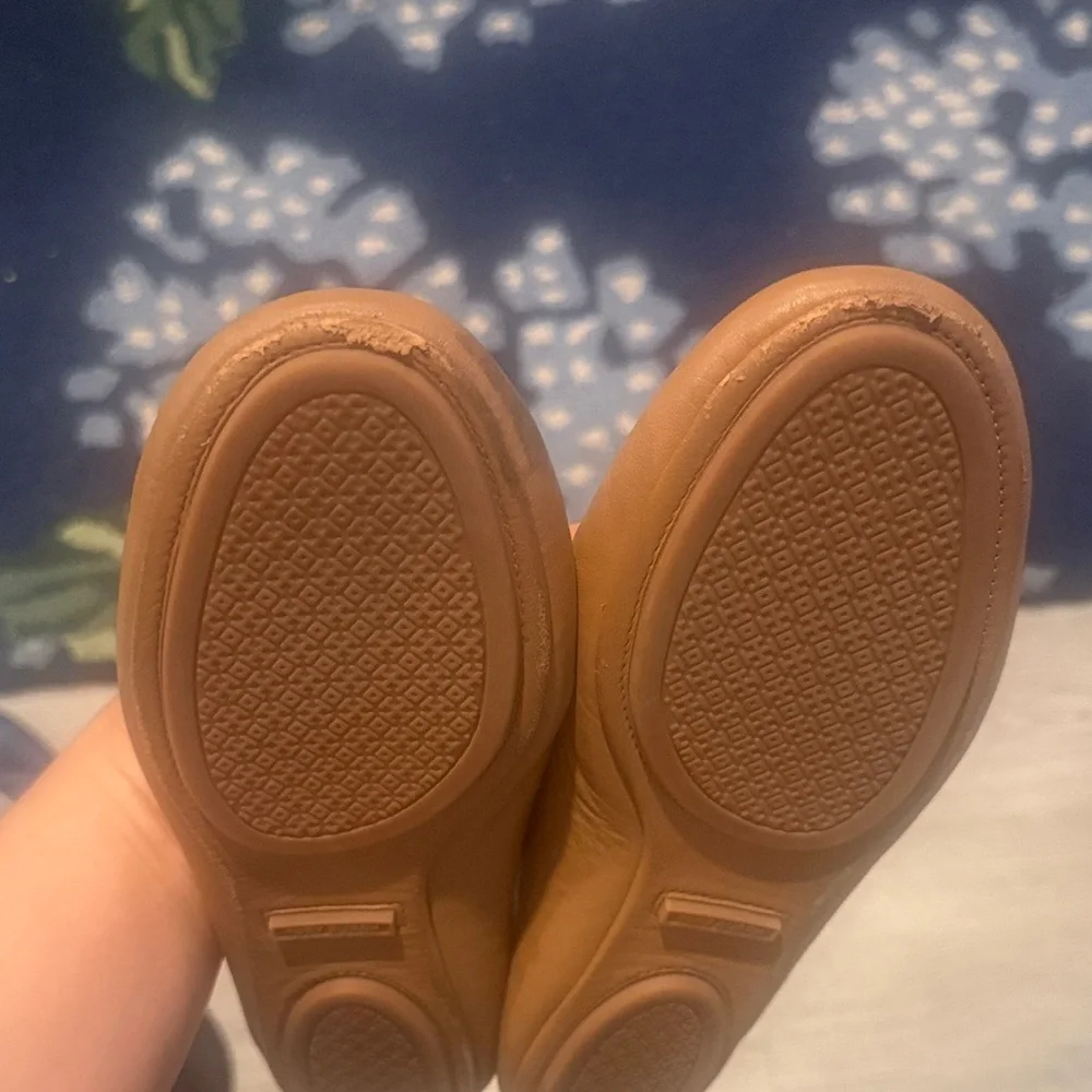 Tory Burch Camel Flats with Gold Logo